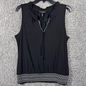 White House Black Market Sleeveless Keyhole Top Tie Neck Embroidered Hem Women S
